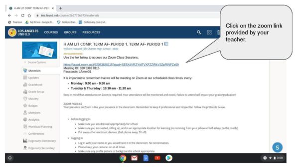 Click on the zoom link provided by your teacher