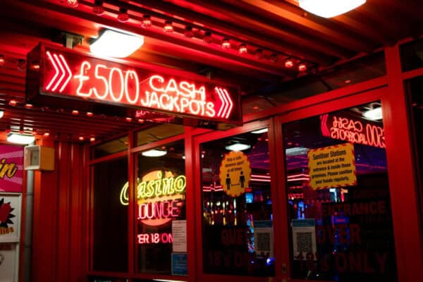 Neon red casino sign.